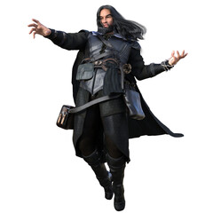 3D rendered illustration of a Dark-haired male fantasy male character in black leather armor, isolated on transparent background