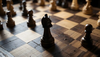 A close-up, highly detailed photograph of a polished wooden chessboard, showing the intricate grain of the dark and light squares.