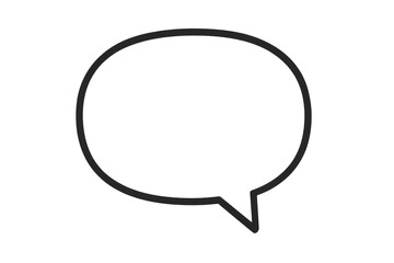 Black outline of a classic speech bubble symbol is displayed on a transparent background, representing communication and messaging