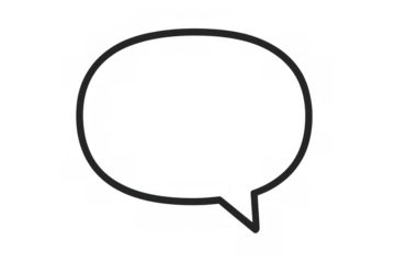 Black outline of a classic speech bubble symbol is displayed on a transparent background, representing communication and messaging