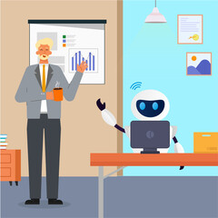 AI robot collaborating efficiently with humans vector illustration