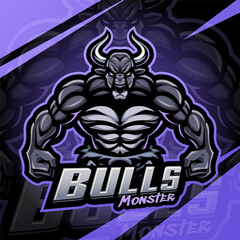 Bulls monster esport mascot logo design