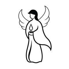 Serene angel holding a glowing candle silhouette symbolizing hope peace and spirituality on a clean white background