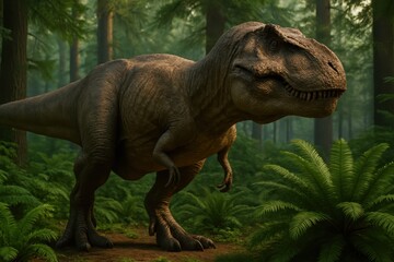 Fototapeta premium Prehistoric Tyrannosaurus Rex in Natural Habitat with AI-Generated Photorealistic Detail