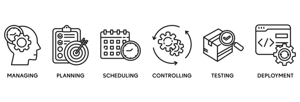 Release management icon set vector illustration concept relate to managing, planning, scheduling, controlling, testing and deployment
