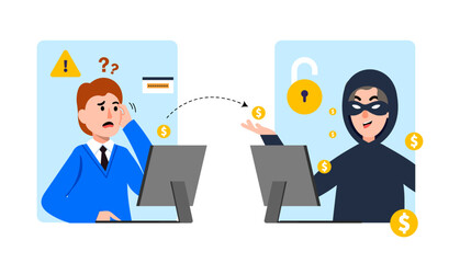 Online impersonation scam stealing money vector illustration
