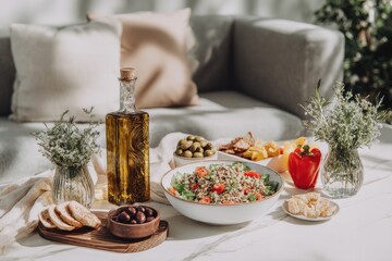 Elegant Outdoor Arrangement Featuring Food and Drinks
