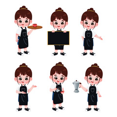 Cute Barista in Various Poses Coffee Shop Character Illustration