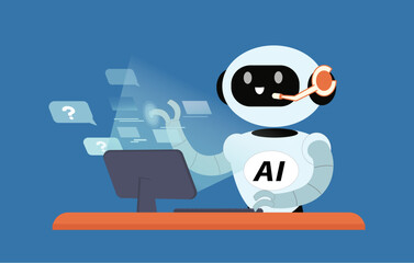 AI robot providing customer service through computer vector illustration