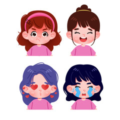 Set cute girls with different emotions