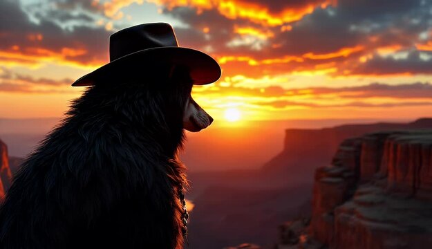 Majestic Sunset Canyon A Lone Wolf's Contemplation