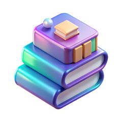 3D Render of Colorful Stacked Books Icon with Gradient Cover and Abstract Design