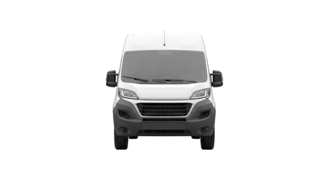 White cargo van front view transportation vehicle delivery service automobile automotive transport commercial on transparent background