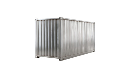 Silver corrugated shipping container isolated on transparent background