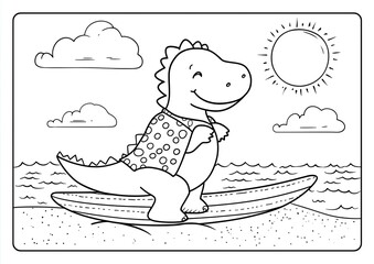 Cute dino surfing