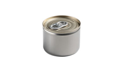 Silver metal beverage can with pull tab isolated on transparent background