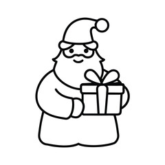 Festive illustration of santa claus happily presenting a brightly colored gift box isolated on a clean white background for holiday promotions