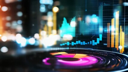 hologram with business graph with urban city bokeh light futuristic technology abstract background - Powered by Adobe