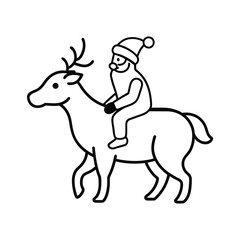 Whimsical illustration of santa claus joyfully riding a reindeer against a clean white background perfect for festive holiday designs