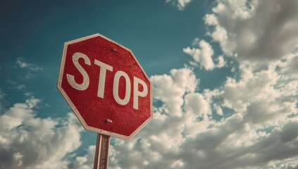 Red octagon stop sign against a dramatic sky