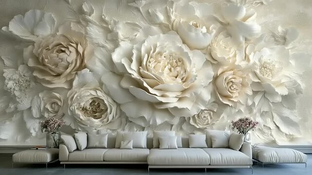 Creamy white floral wall mural