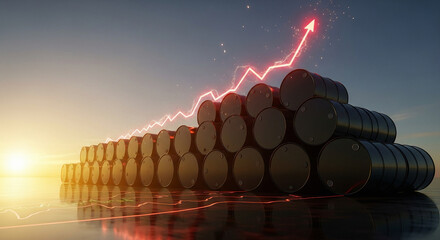 A Glowing Graph Line Showing the Rising Price of Oil Barrels