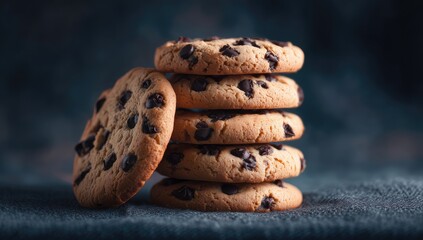 Stack of chocolate chip cookies, close-up