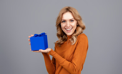 Gifts for woman. Holidays gift celebration and women concept. Portrait of romantic woman...