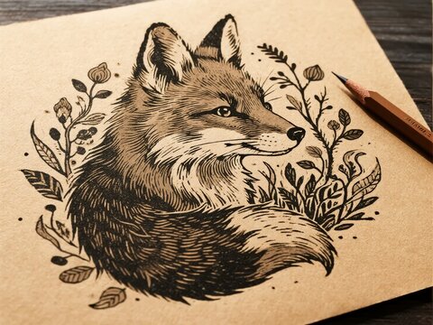 狐の鉛筆画 Fox 狐（Kitsune）Vulpes Vulpes Japanica : ネット絵師・独言の