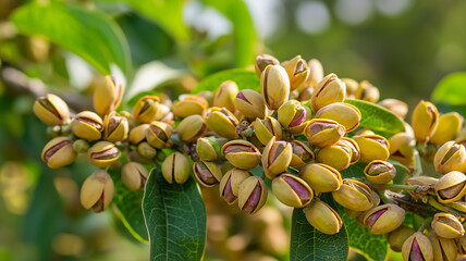 Close Up Photo of Pistachios Growing on Branch.
