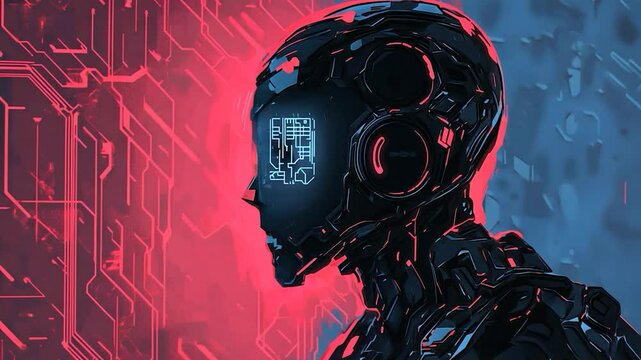 Futuristic robot head in vibrant colors