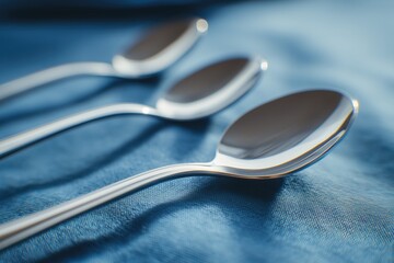 Close-up of three spoons on a blue cloth