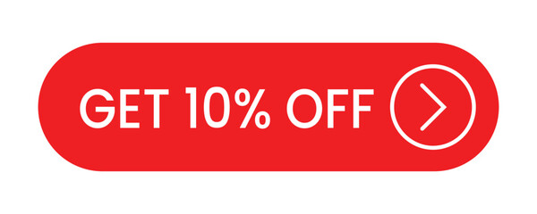 Get 10% Off discount button in red Promo design for sales, coupons