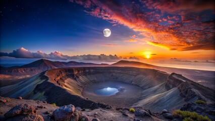 Volcanic Crater Landscape at Sunset