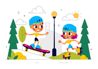 Kids Exercise Vector Illustration Featuring Various Types of Healthy Exercise Movements to Maintain Health and Fitness in a Flat Style Background