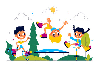Kids Exercise Vector Illustration Featuring Various Types of Healthy Exercise Movements to Maintain Health and Fitness in a Flat Style Background