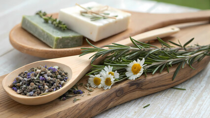 Natural handmade soap with lavender and chamomile flowers for aromatherapy and skin care wellness 100