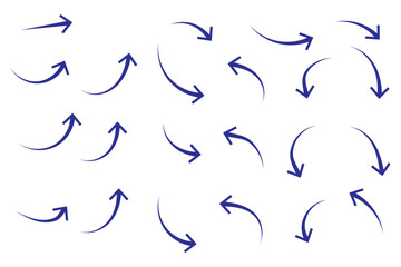 Set of black hand drawn arrows isolated on white. Vector illustration. Hand drawn doodle sketch style. Decoration for web design