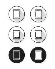 Six minimalist flat design icons of snack bags in circles food packaging symbol