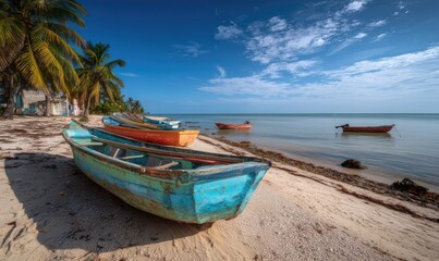 Colorful fishing boats on a tropical beach (3)
