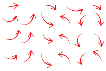 Set of black hand drawn arrows isolated on white. Vector illustration. Hand drawn doodle sketch style. Decoration for web design