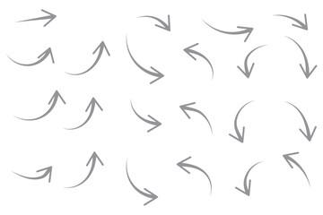 Set of black hand drawn arrows isolated on white. Vector illustration. Hand drawn doodle sketch style. Decoration for web design