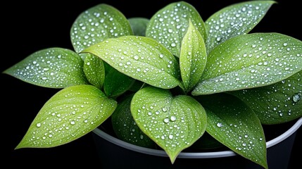 Fototapeta premium Dew-Kissed Green Leaves
