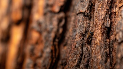 Close-up of a tiny insect on textured tree bark, highlighting the intricate details of nature