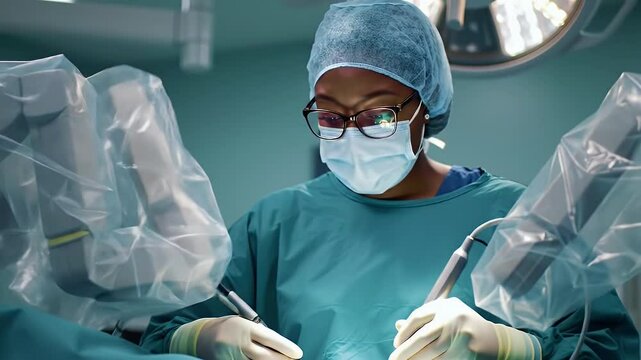 Surgeon Uses Robotic Arms for Precise Surgery in Operating Room