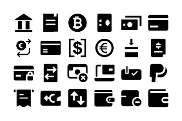 Payment and transactions solid fill icon set