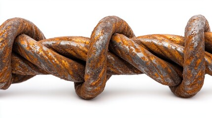 Fototapeta premium Rusty Metal Chain Close Up Interwoven Texture and Corrosion Against White