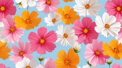 A stunning display of colorful flowers on tranquil blue background in closeup view