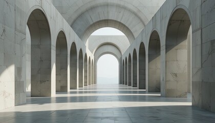 Obraz premium Empty archway hallway of light gray concrete.