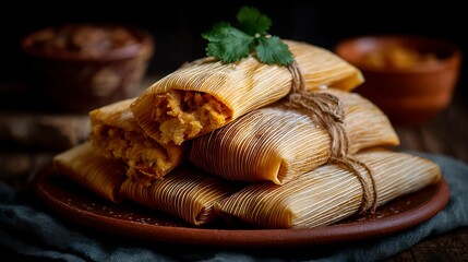 Stacked tamales corn husks